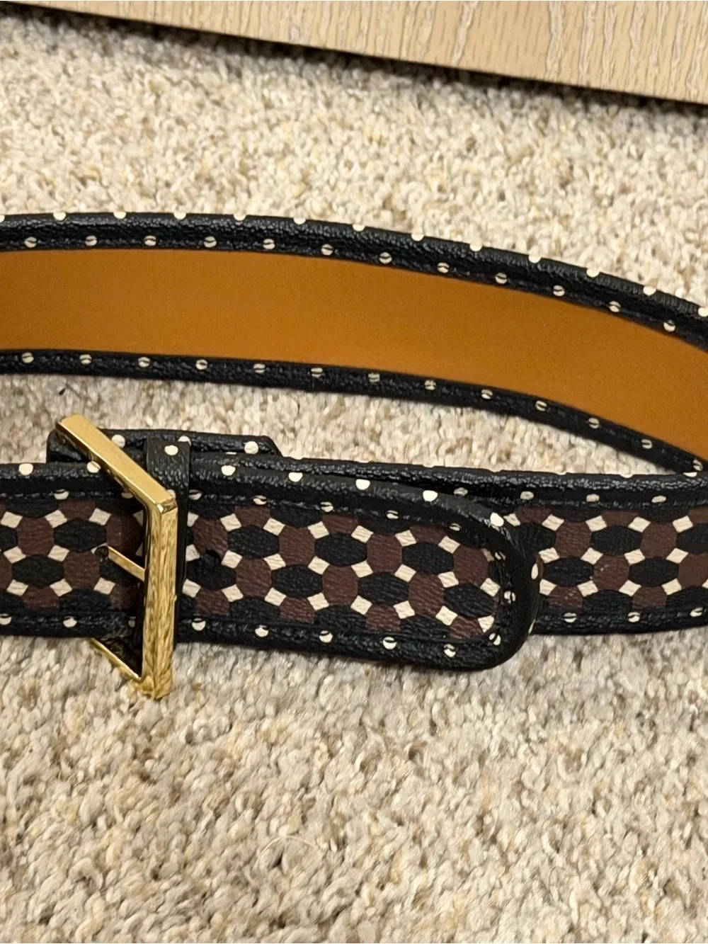 TORY BURCH JAVA MULTI COLOR HABER PRINT GOLD TONE BUCKLE BELT  SIZE XXS
